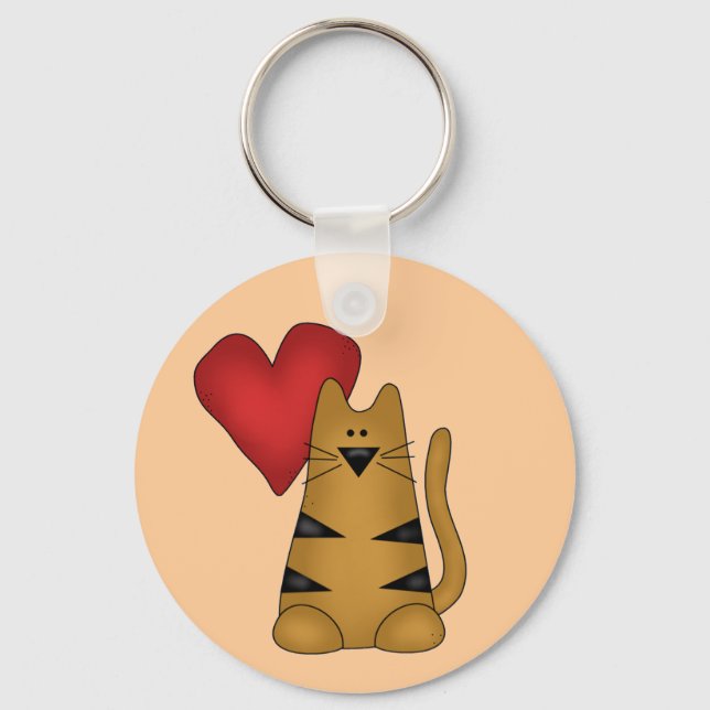 Herz und gestreifte Katzen-T-Shirts und Geschenke Schlüsselanhänger (Vorderseite)