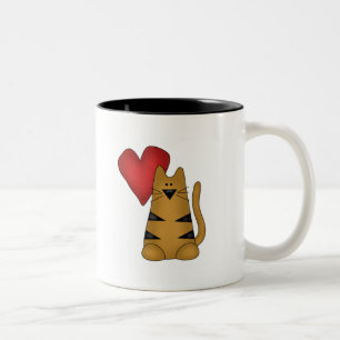 Herz und gestreifte Katzen-T-Shirts und Geschenke Zweifarbige Tasse