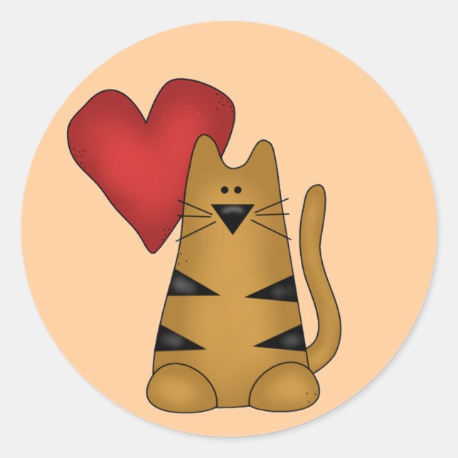 Herz und gestreifte Katzenhemden und -geschenke Runder Aufkleber (Vorderseite)