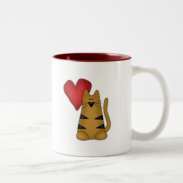 Herz und gestreifte Katzenhemden und -geschenke Zweifarbige Tasse (Rechts)