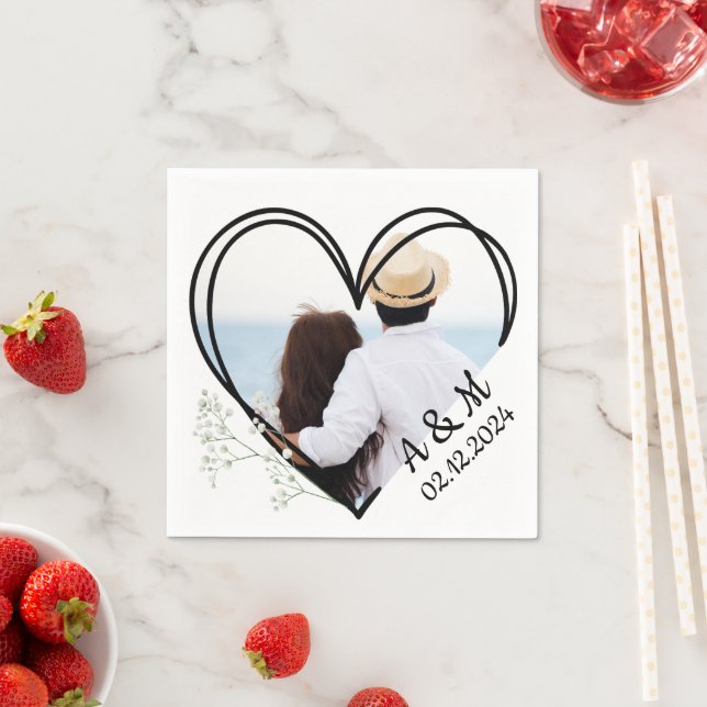 Herz und Gipskraut Weiße Blume personalisiert Serviette (Beispiel)