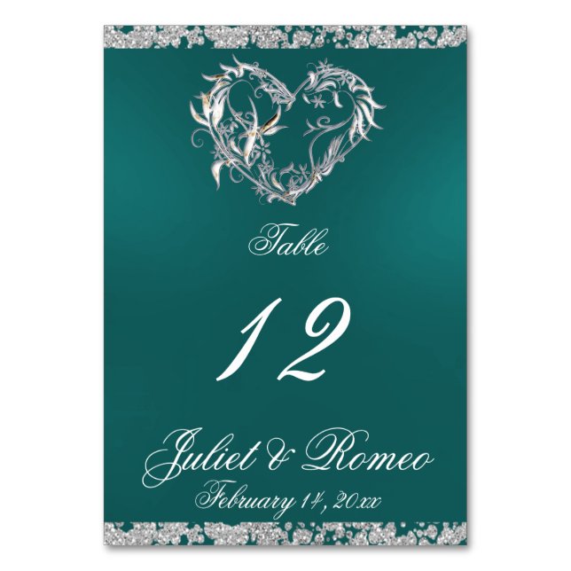 Herz und Glitzer - Aquamarine Tischnummer (Vorderseite)