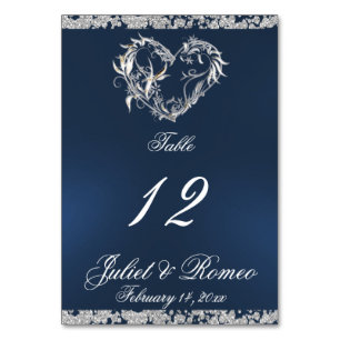 Herz und Glitzer - Blaue Tischnummer