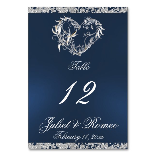 Herz und Glitzer - Blaue Tischnummer (Vorderseite)