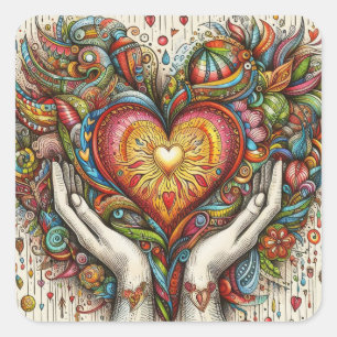 Herz und Hände Quadratischer Aufkleber
