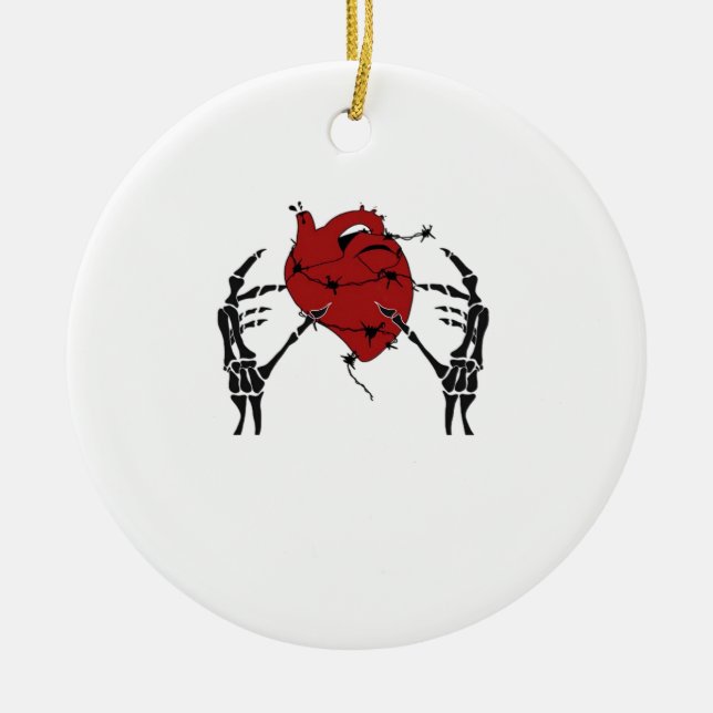 Herz und Hände - Skelett Herz Hände Keramik Ornament (Vorne)