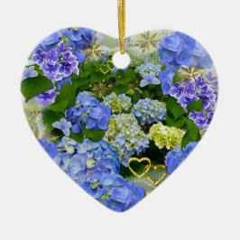 Herz und Hydrangeas Keramik Ornament
