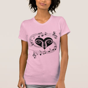 Herz- und Klavierschlüssel der musikalischen T-Shirt