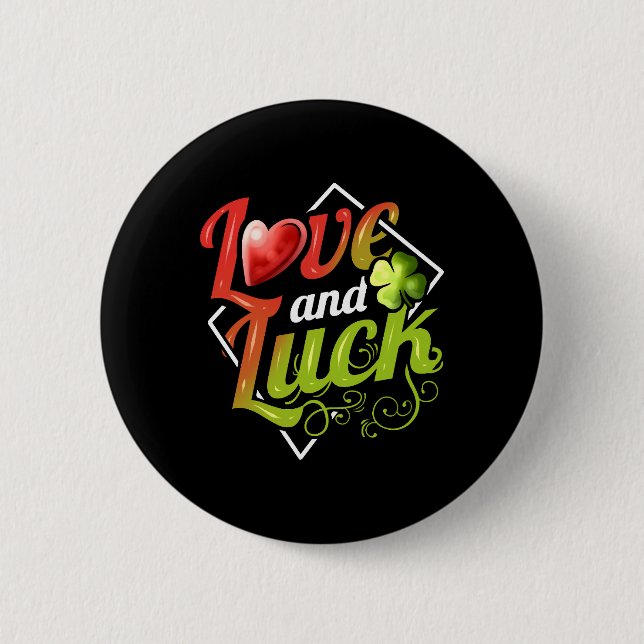 Herz und Kleeblatt Liebe und Glück auf St Patricks Button (Vorderseite)