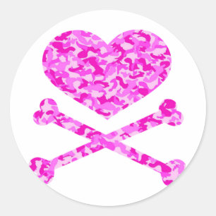 Herz und Kreuzknochen Urban Camo Pink Runder Aufkleber