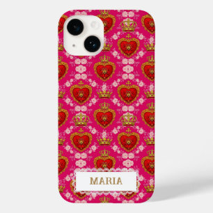 Herz und Krone Fuchsia Pink Maximalist Custom Case-Mate iPhone 14 Hülle