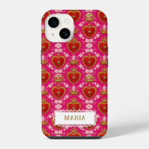 Herz und Krone Fuchsia Pink Maximalist Custom iPhone 14 Hülle