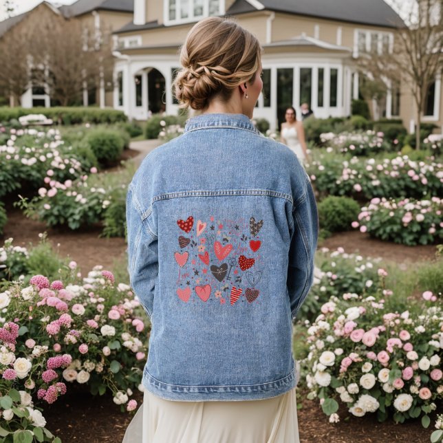 Herz und Liebe Muster Jeansjacke (Hochzeit Rückseite)