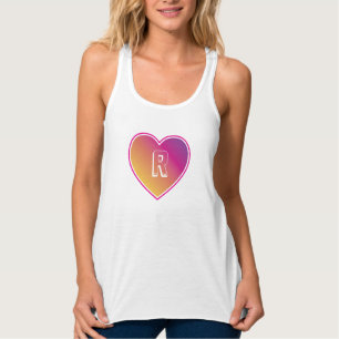 Herz und Monogramm auf Sonnenuntergang Coloful Tank Top