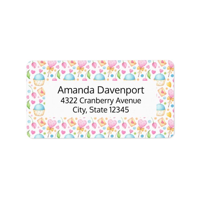 Herz und Muffins Deluxe Wasserfarben Muster Adressaufkleber (Vorne)