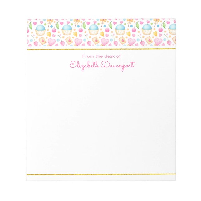 Herz und Muffins Deluxe Wasserfarben Muster Notizblock (Vorderseite)