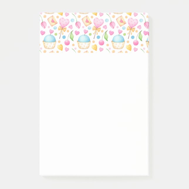 Herz und Muffins Deluxe Wasserfarben Muster Post-it Klebezettel (Vorderseite)