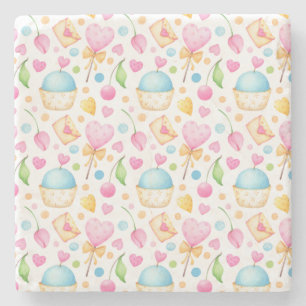 Herz und Muffins Deluxe Wasserfarben Muster Steinuntersetzer