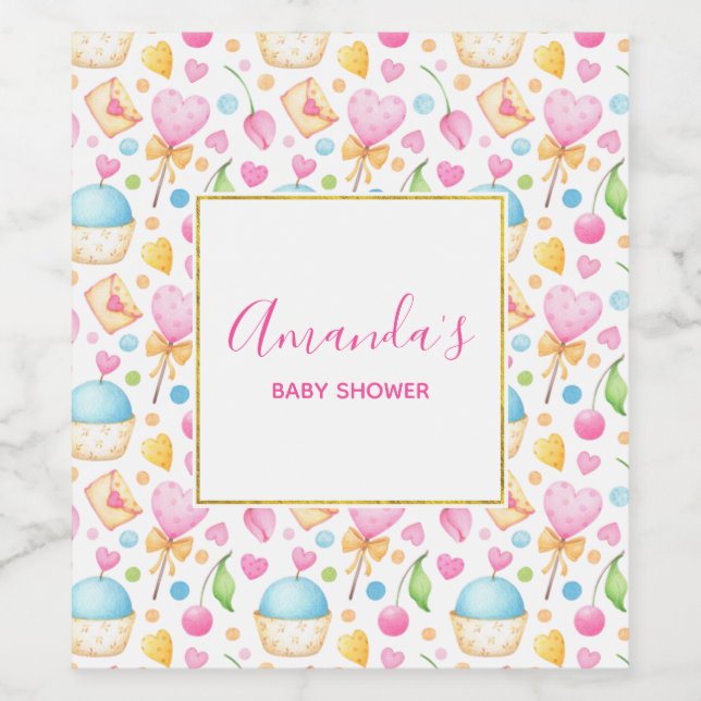 Herz und Muffins Deluxe Wasserfarben Muster Weinetikett (Einzelnes Label)