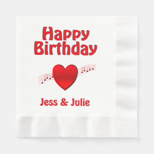 Herz und Musik zum Geburtstag Serviette