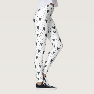 Herz und Polka Dot Schwarz und Weiß Muster Leggings
