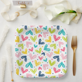 Herz und Punkte im Doodle-Stil Pappteller