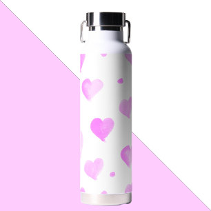 Herz und Punkte rosa Wasserfarbmuster Trinkflasche
