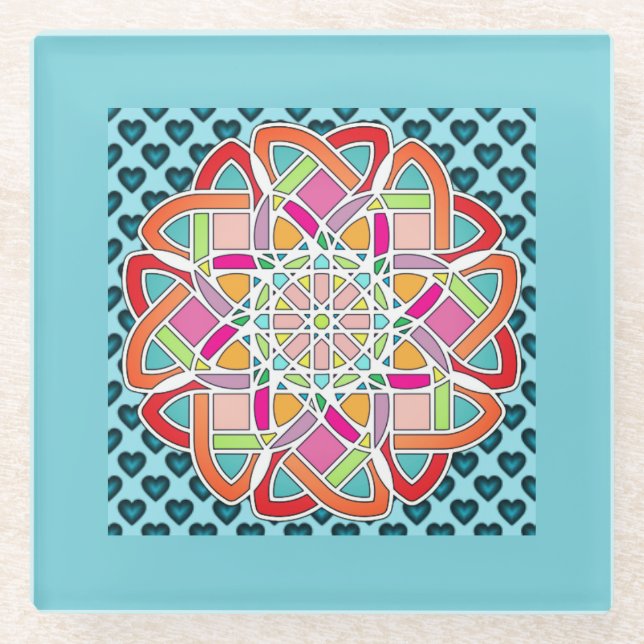 Herz und Quilt Design Blue Beverage Coaster Glasuntersetzer (Vorderseite)