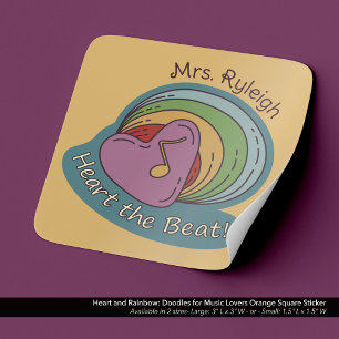 Herz und Regenbogen: Doodles for Music Lovers Oran Quadratischer Aufkleber