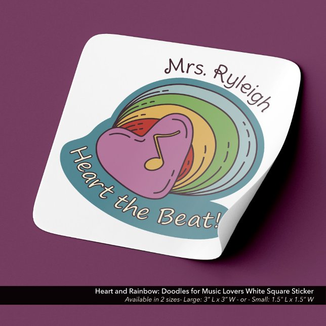 Herz und Regenbogen: Doodles für Musikliebhaber We Quadratischer Aufkleber (Heart and Rainbow: Doodles for Music Lovers Square Stickers - White)