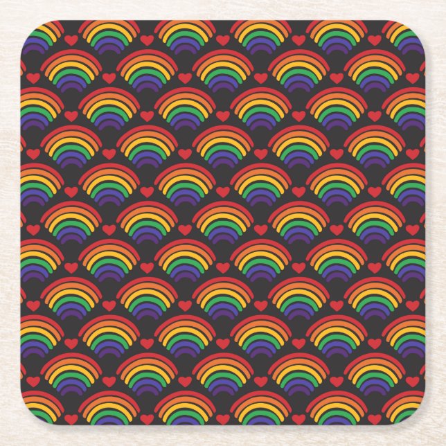 Herz- und Regenbogenmuster Rechteckiger Pappuntersetzer (Vorderseite)