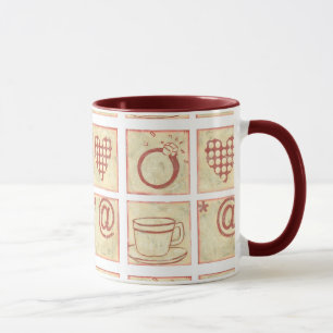 Herz und Ring Woodblock Zeichnungen Tasse