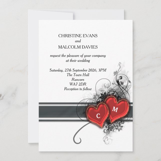 Herz und Rollen Einladung (Vorderseite)