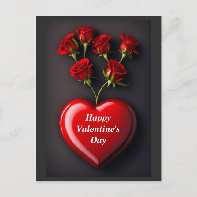 Herz und Rose am Valentinstag Feiertagspostkarte (Vorderseite)