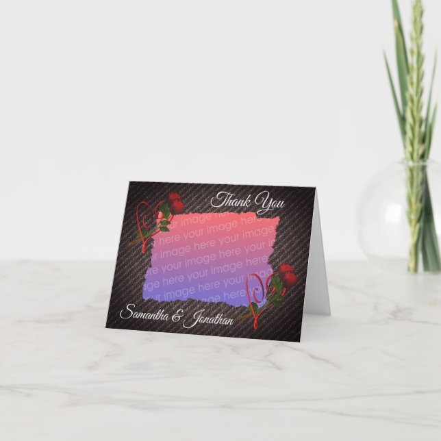 Herz und Rose Elegantes Hochzeitsfest Foto Dankeskarte (Vorderseite)