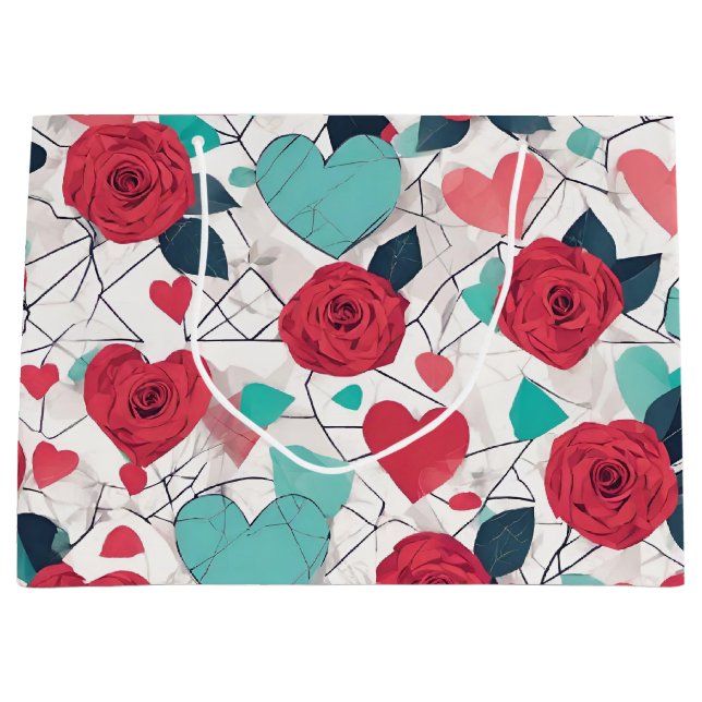 Herz und Rose Valentinstag Geschenktasche Große Geschenktüte (Vorderseite)