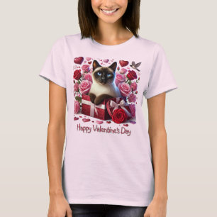 Herz und Rose Valentinstag Siam Katze T-Shirt