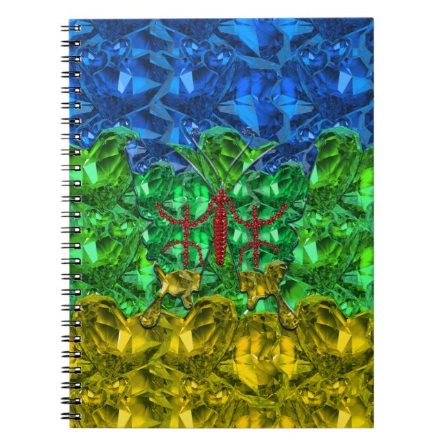 Herz und Schmetterling im Hintergrund der Amazigh- Notizblock (Vorderseite)