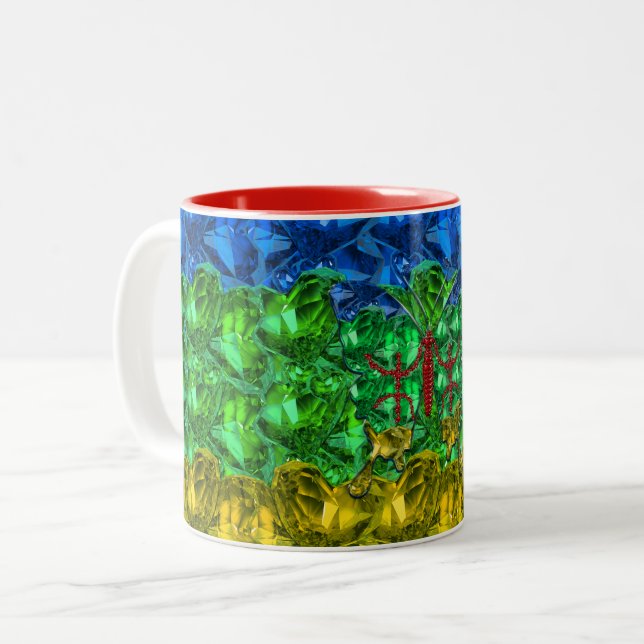 Herz und Schmetterling im Hintergrund der Amazigh- Zweifarbige Tasse (Vorderseite Links)