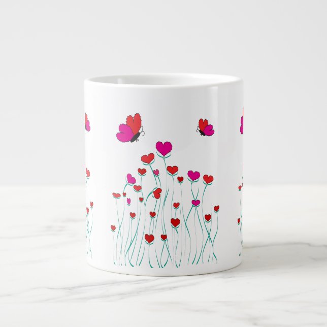 Herz und Schmetterlinge Valentinische Liebe Jumbo-Tasse (Vorderseite)