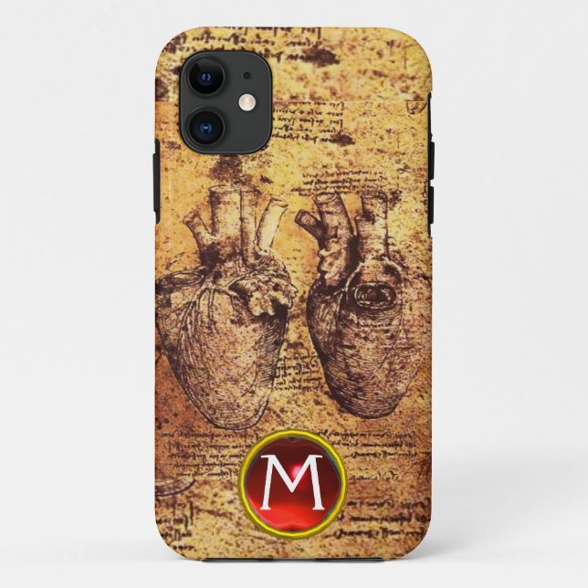 Herz und seine Blutgefäße Pergament Gem Monogramm Case-Mate iPhone Hülle (Rückseite)