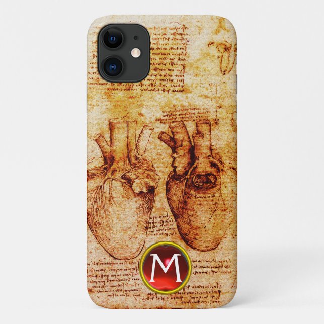 Herz und seine Blutgefäße Pergament Gem Monogramm Case-Mate iPhone Hülle (Rückseite)