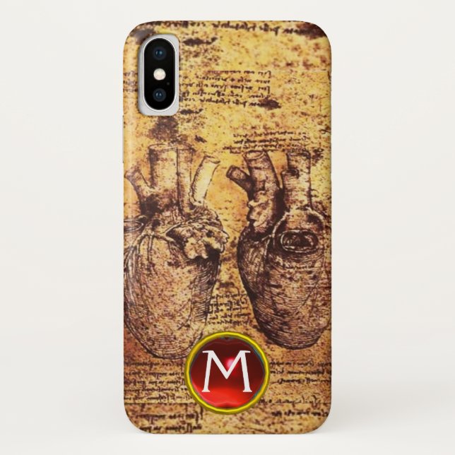 Herz und seine Blutgefäße Pergament Gem Monogramm Case-Mate iPhone Hülle (Rückseite)