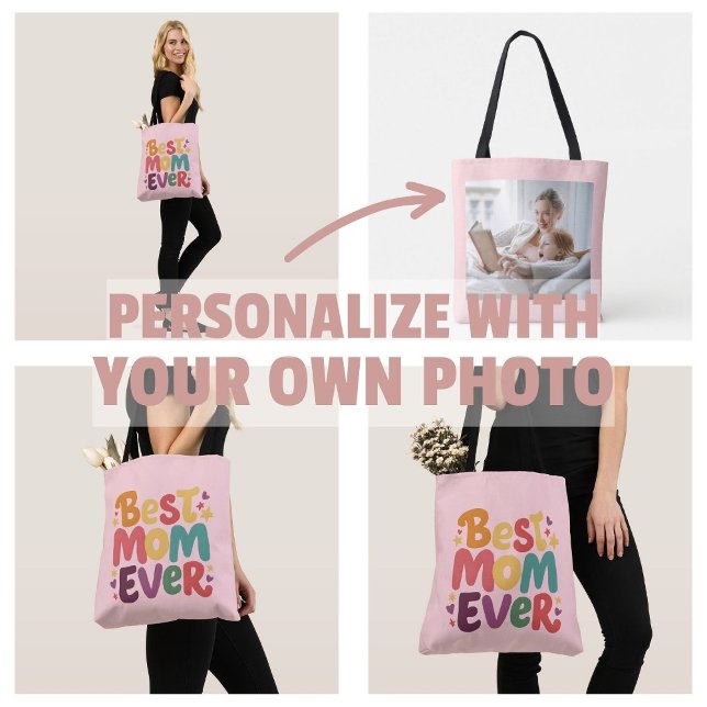 Herz und Sterne Beste Mama je (personalize own photo Hearts and Stars Best Mom Ever tote bags)