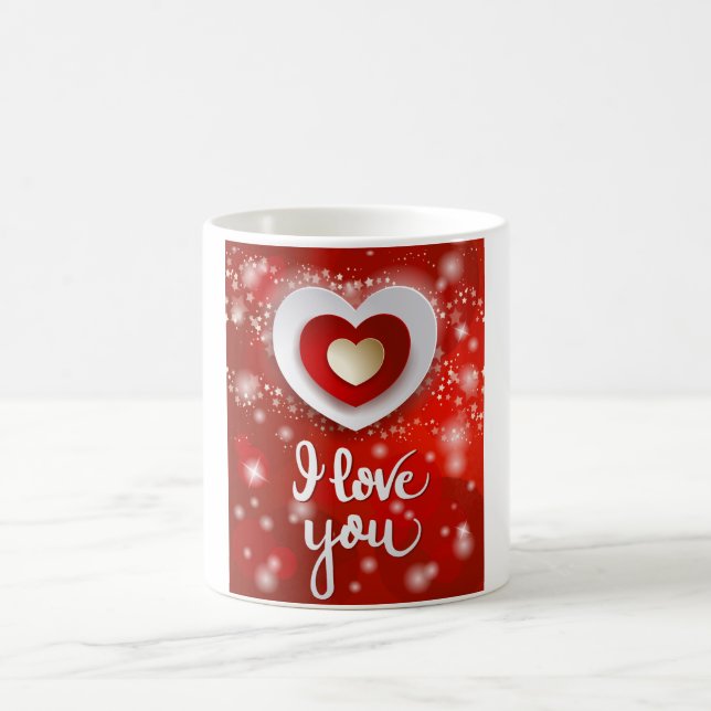 Herz und Sterne in Rot Kaffeetasse (Mittel)
