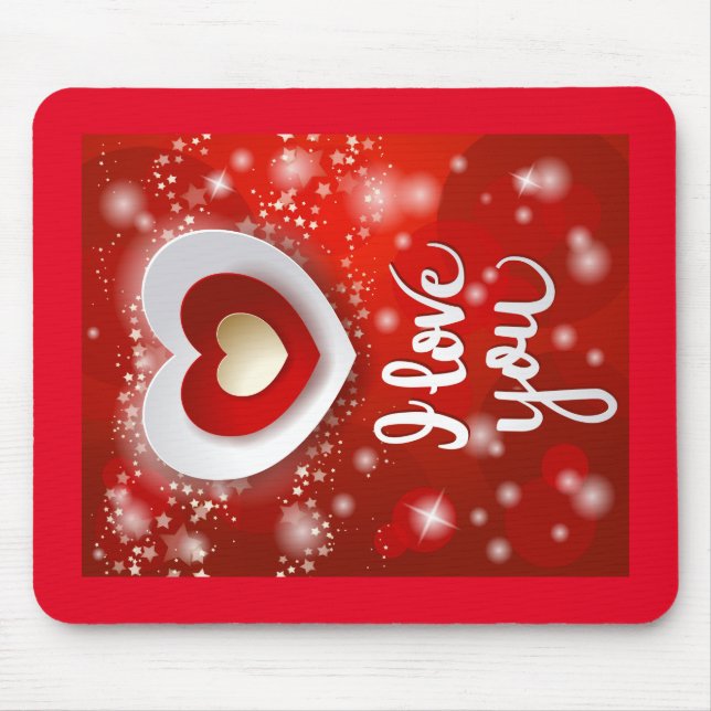 Herz und Sterne in Rot Mousepad (Vorne)