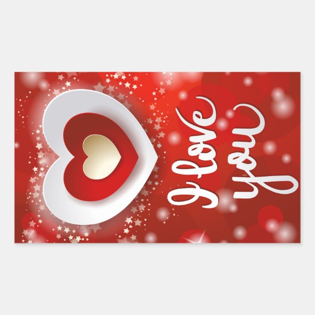 Herz und Sterne in Rot Rechteckiger Aufkleber (Vorderseite)