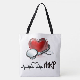 Herz und Stethoskop Große Monogramm-Tasche