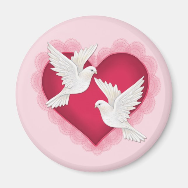 Herz und Tauben - rosa Magnet (Vorne)