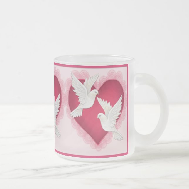 Herz und Tauben - rosa Mattglastasse (Rechts)